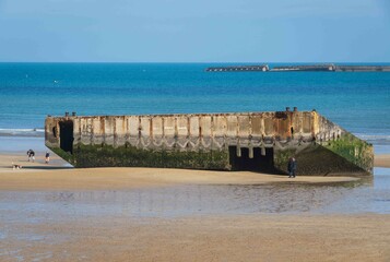 Beached Ship at Mulberry Harbour at Arromanches and Omaha Beach, Normandy, France
