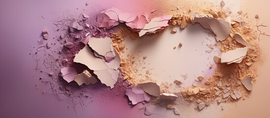 Pink violet and beige gold palette with deteriorating eye shadow swatches isolated pastel...