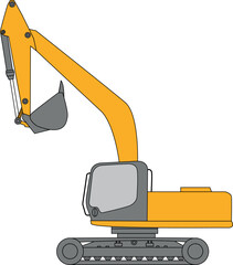 Yellow excavator vector art. Construction machinery.