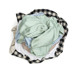 Pile of clothes isolated on white, top view