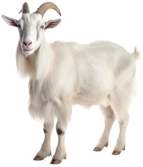 Standing white goat with beard isolated on a transparent background