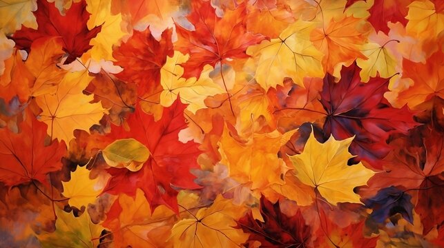 Autumn background with yellow purple maple leaves for product template design for fall