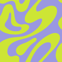 1970 psychedelic trippy y2k seamless pattern with groovy wave. Modern naive Retro 70s trendy background. Minimalist nursery neon print of psychedelic green curvy shapes on lavender backdrop
