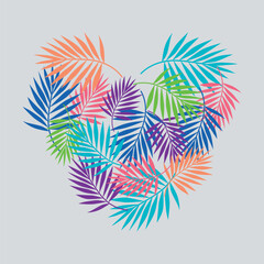 Fototapeta na wymiar Palm leaves, heart, art vector illustration