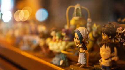 close up of japanese miniature figurines