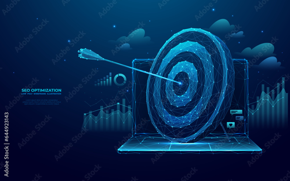 Leinwandbilder abstract digital target with an arrow on a laptop screen. seo optimization, smm, and goal achievemen
