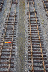 old railroad tracks with wooden baulks