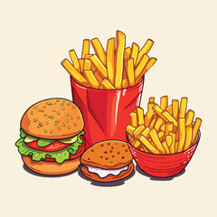 junk food vector illustration, hamburger, taco , Pizza