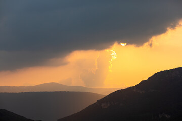 sunset over Bosnian mountains and hills