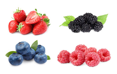 Set with different ripe berries isolated on white
