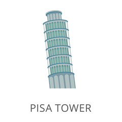 Leaning tower of Pisa as Italian symbol flat vector icon. Cartoon drawing or illustration of traditional symbol or tourist attraction on white background. Traveling, vacation, tourism, Italy concept