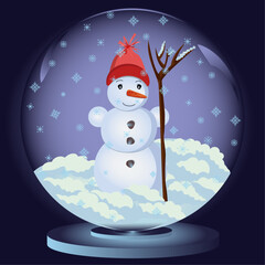  snowman, snow falls, christmas glass ball, snowman with a broom, snow globe, snowman in a hat