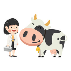 Female Doctor Veterinarian Working cow