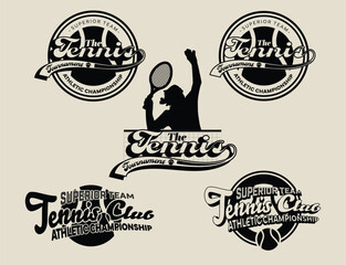 Retro varsity tennis logos prints. University slogan typography design. Vector illustration for fashion tee, t-shirt and poster