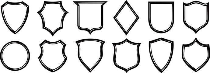 Badge shapes. Shields set. Patch template, different insignia badges backgrounds and vintage label frame vector set. Security or emergency service patches, protective shield isolated collection