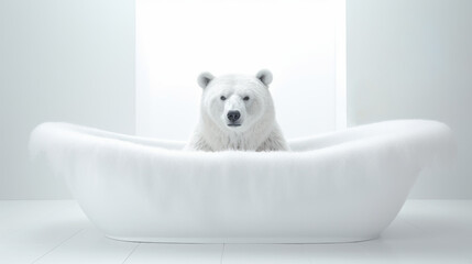 Illustration of a polar bear relaxing in a bathtub
