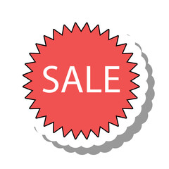 Label sticker with inscription sale. Equipment and items for work and decoration of supermarket or shop concept. Flat paper sticker icon isolated on white background