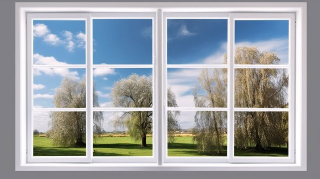 White Window Frames of Stock Photo in Beautiful Landscapes.