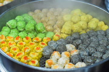 Handmade Dim Sum with different fillings in Jalan Alor street food in Kuala Lumpur