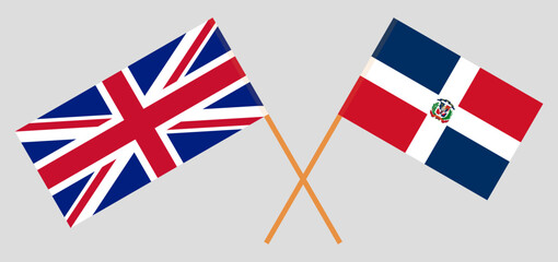 Crossed flags of United Kingdom and Dominican Republic. Official colors. Correct proportion