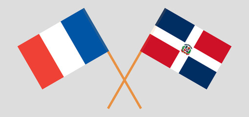 Crossed flags of France and Dominican Republic. Official colors. Correct proportion