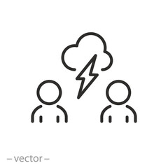 icon of quarrel between two human, social division, people separation, conflict with cracked community, thin line vector symbol