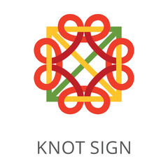 Celtic knot sign with square flat vector icon. Cartoon drawing or illustration of endless line, eternity or balance symbol on white background. Ornament, decoration, religion concept