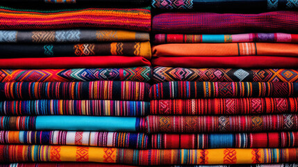 pile of hispanic textile blankets