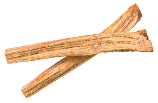 Aromatic cedar wood sticks isolated on white background, top view.