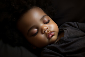 cuttle black baby sleeping in black bedding