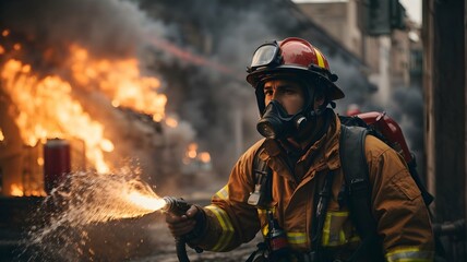 Naklejka premium firefighters in action