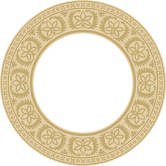 Vector round golden Indian national ornament. Ethnic plant circle, border. Frame, flower ring. Poppies and leaves..