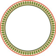 Vector round colorful Indian national ornament. Ethnic plant circle, border. Frame, flower ring. Poppies and leaves..