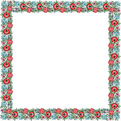 Vector colored square ethnic Russian national ornament. floral slavic pattern, border, frame. Gorodets painting. wreath.