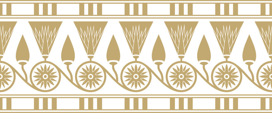 Vector seamless golden Egyptian ornament. Endless border, ancient Egypt frame..