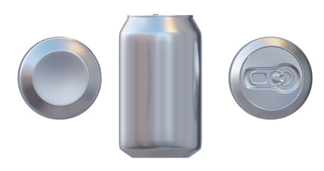 Blank soda can with views from top, bottom and side.