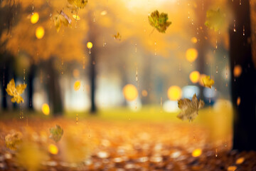 Autumn rainy background. Copy space.