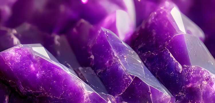 Closeup shot of a purple amethyst texture  purple mineral Amethyst  Sugilite  Charoite Lepidolite Fluorite Purpurite Peacock Ore Phosphosiderite  Siberite Rhodolite Garnet