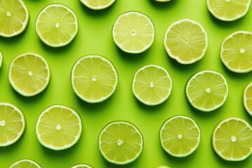 Fototapeta premium Creative lime on green background, top view