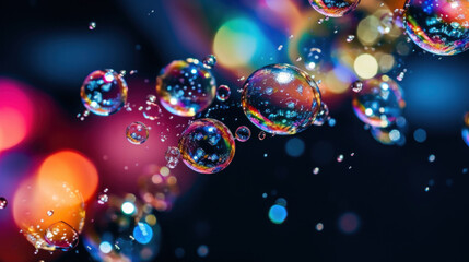 Obraz na płótnie Canvas Close-up colorful bubbles with dark background