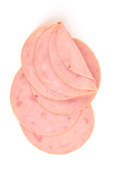 Boiled Ham Slices, close-up, isolated on a white background. © GSDesign