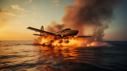 Poster A plane caught fire mid air is diving into the sea © red_orange_stock