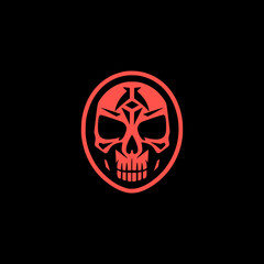 simple red skull monster badge logo vector illustration template design