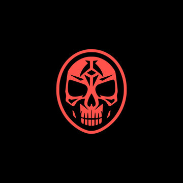 simple red skull monster badge logo vector illustration template design