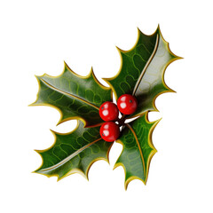 Holly Leaf with Berries on transparent background. Christmas Png element.