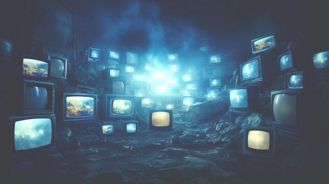 Disused industrial workshops in closed bankrupt factory. Financial crisis concept. Toxic pollution of the environment with industrial garbage. Banner