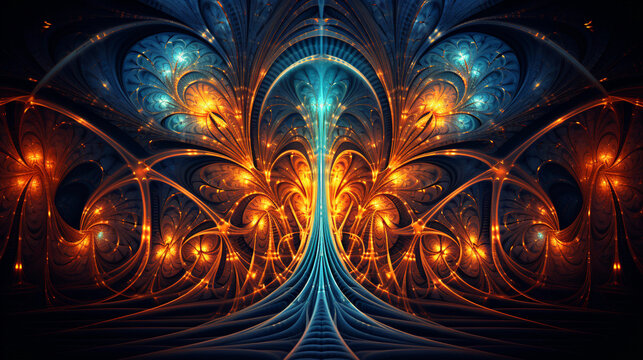 an awe-inspiring photo of a fractal sculpture, carefully crafted with intricate precision and adorned with vibrant colors, capturing the interplay of light and shadow on its complex surfaces