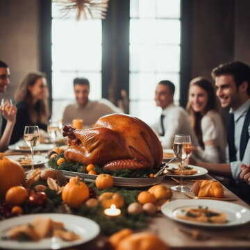 Close-up of roasted turkey on the festive table. Celebrating Thanksgiving or Christmas.
