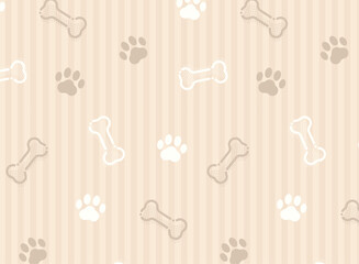 骨と肉球の柄のシームレスなパターン