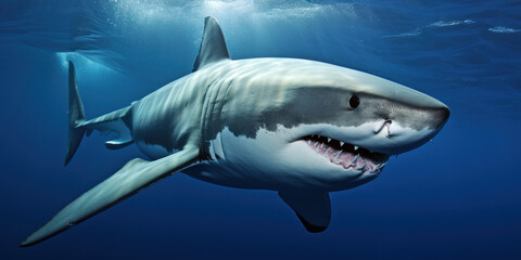 Close-up of a white shark in the ocean